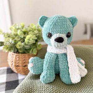 Amigurumi Teal Crochet Teddy Bear with Scarf
